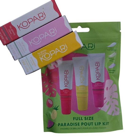 Kopari Paradise Pout Lip Kit - Full Size Set Of 3 Glossy Lip Balms - Picture 1 of 4